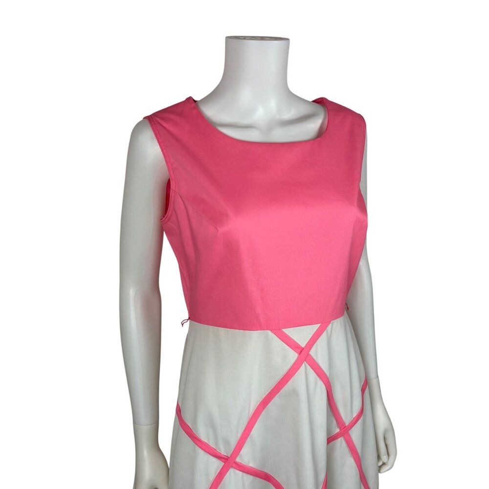 Vintage 60s Pink Dress Womens Medium Windowpane Trim Mod Sheath - Picture 4 of 10